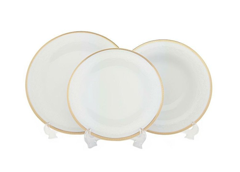Zestaw 18 porcelanowych talerzy Bogucice Antonio Gold dla 6 osób ze złotym zdobieniem