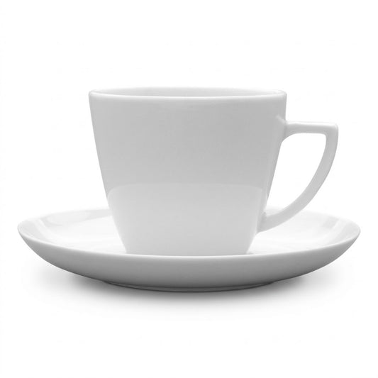 Duża biała filiżanka porcelanowa Lubiana Beata Dorota 350 ml ze spodkiem 17,5 cm.
