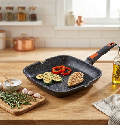 Patelnia grillowa Berlinger Haus Granit Diamond podczas smażenia na płycie indukcyjnej