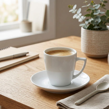 Klasyczny spodek porcelanowy 14 cm i filiżanka Lubiana, odporne na zmywarkę.